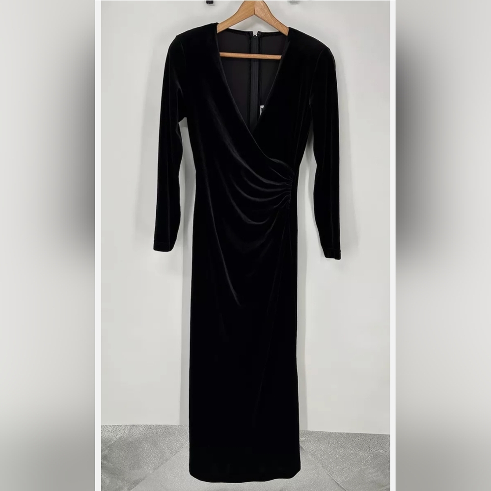 Black Velvet Tadashi Faux Wrap Dress